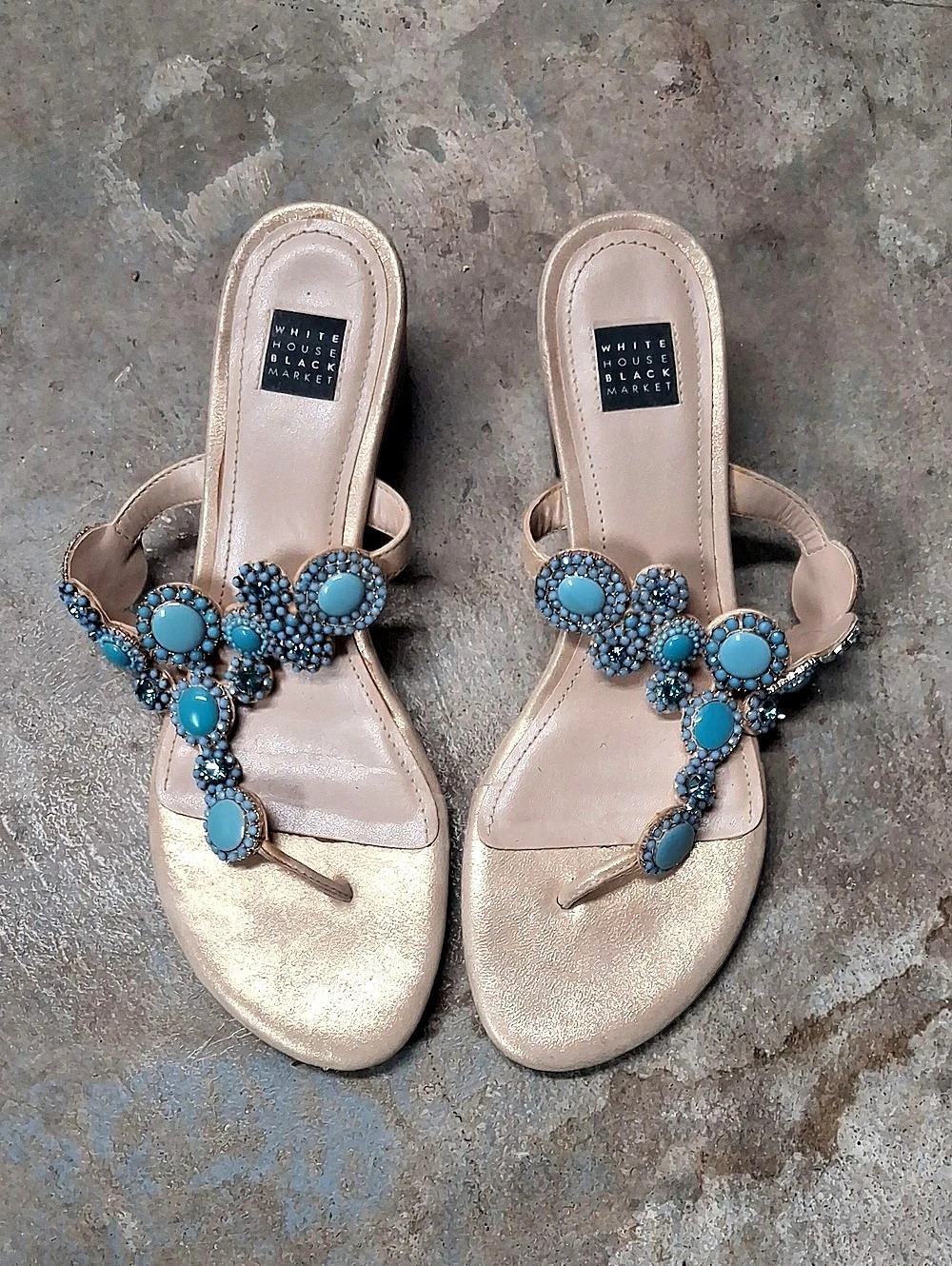 White House Black Market Embellished Gold Sandals in Gold & Blue Sz 9